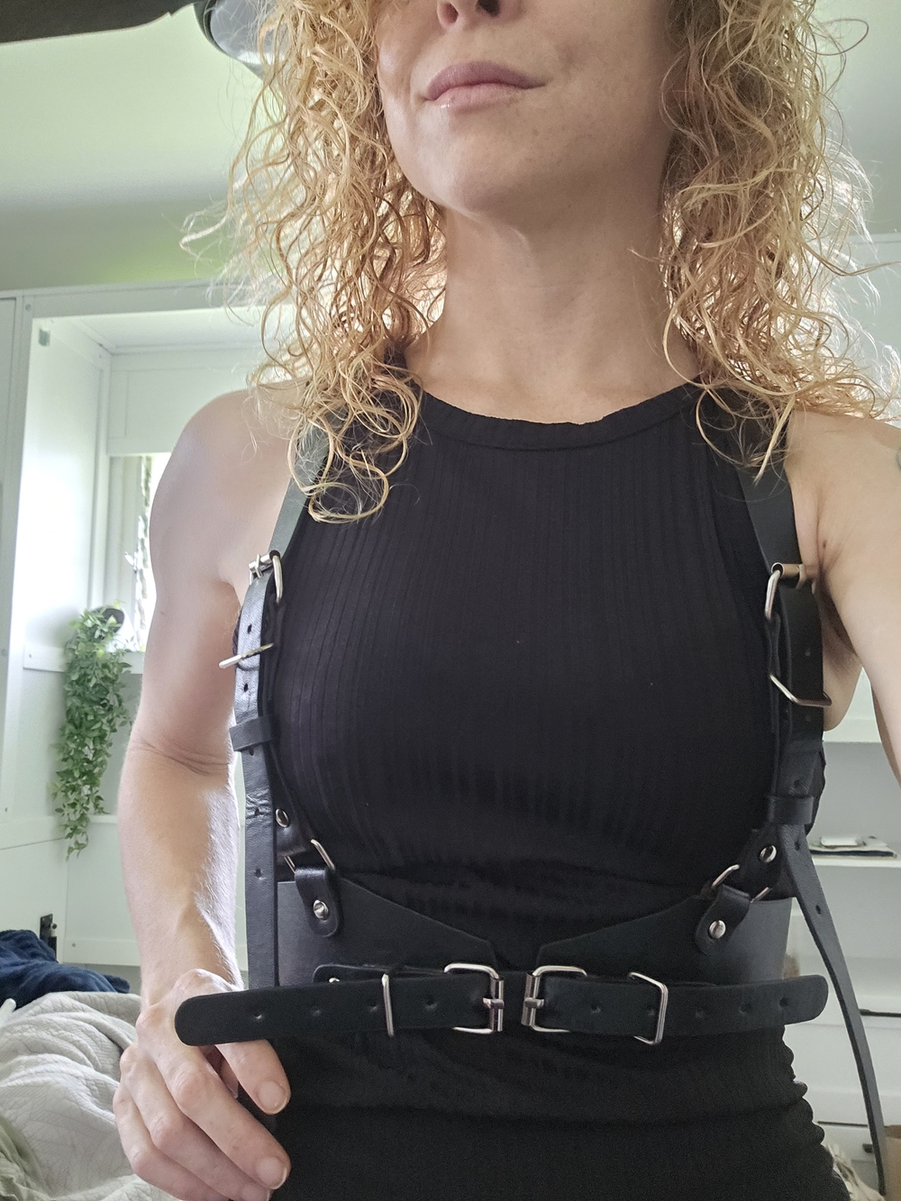 Black Faux Leather Harness Belt Layering Accessory